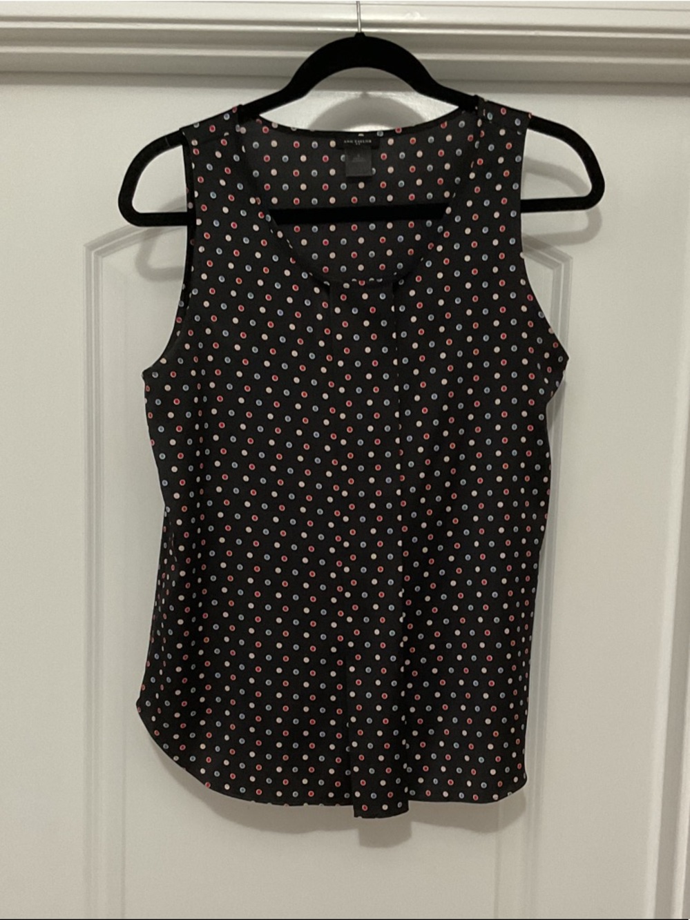 Ann Taylor Black Sleeveless Camisole with Red, Blue, and Pale Pink Polk Dots